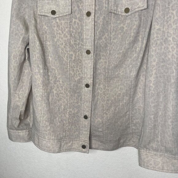 Doncaster Collection Linen Blend Button-Up Jacket Womens XL Beige Leopard Print - Picture 4 of 14